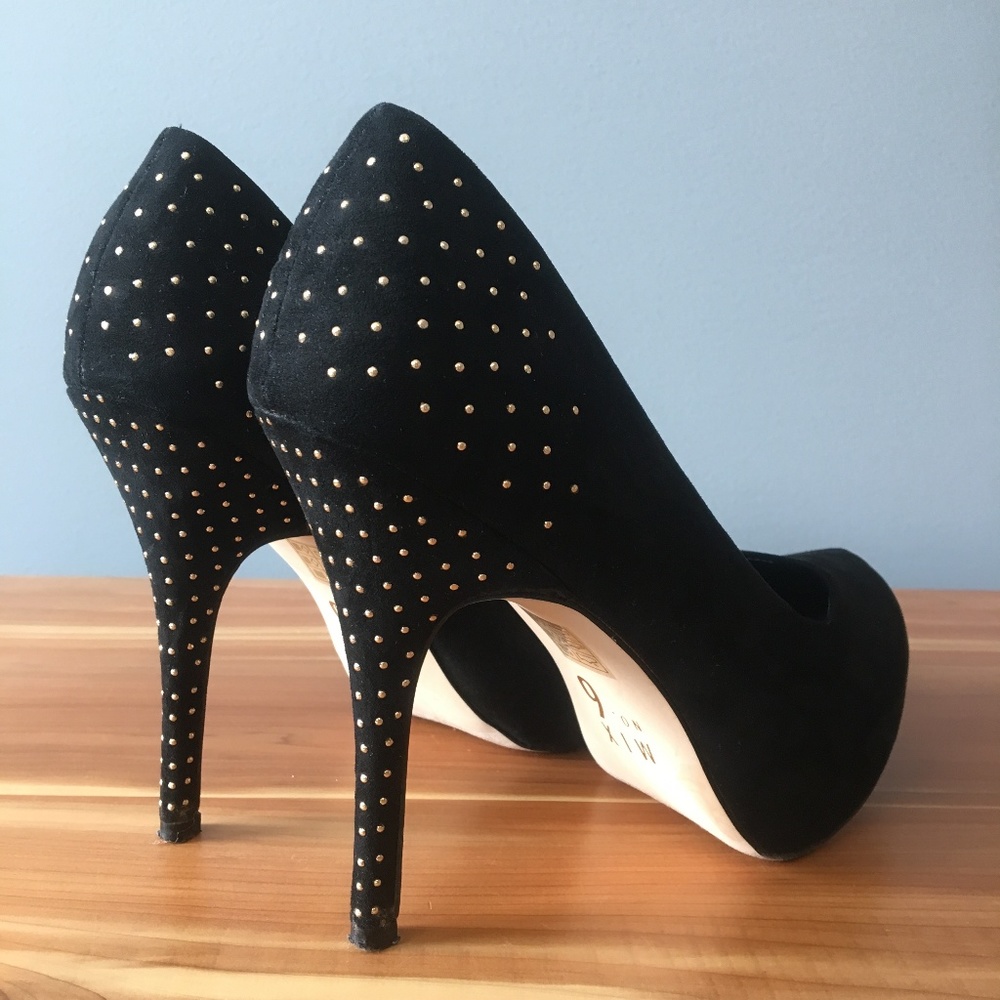 MIX NO. 6 Gold Studded Black Suede Heels (9.5?)